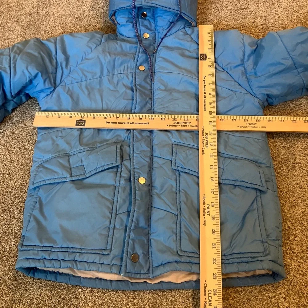 Vintage Custom Outerwear Kids Puffer Jacket Blue Quilted Hood Parka Size 8 Flaws